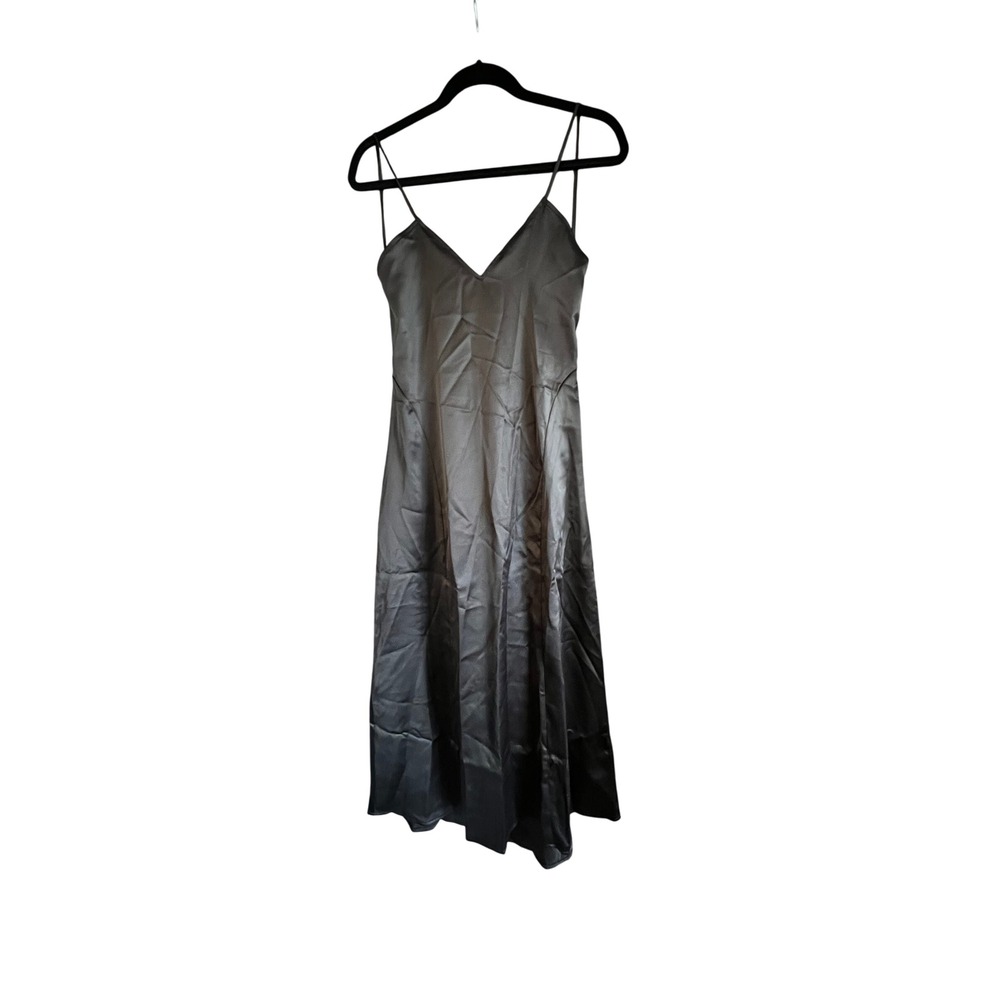 Micas Satin Slip‎ Dress V-Neck Midi Cocktail Party Dress XS